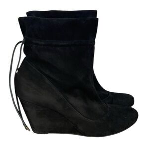 BCBG Generation Wessy Black Suede Leather Wedge Slouch Booties Sz EU41